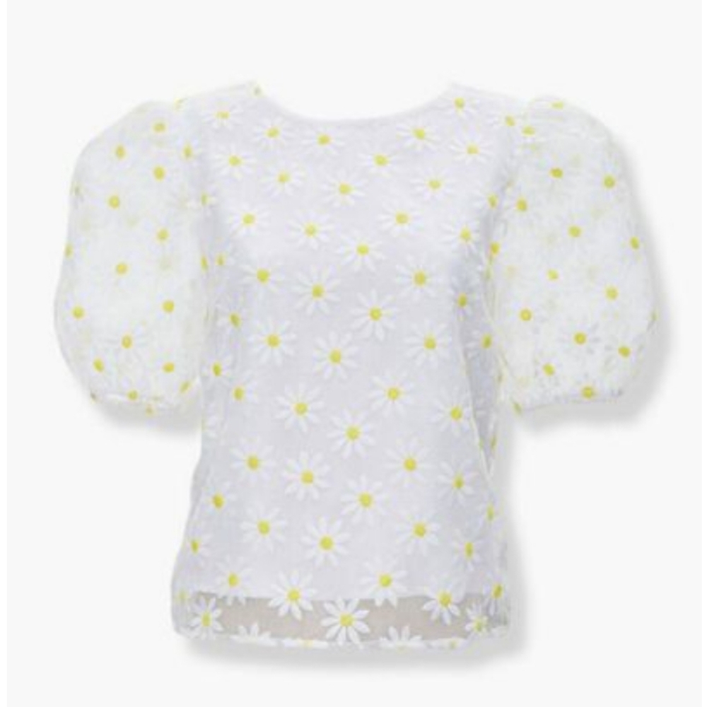 Daisy Embroidered Puff-Sleeve Top Forever 21 NWT